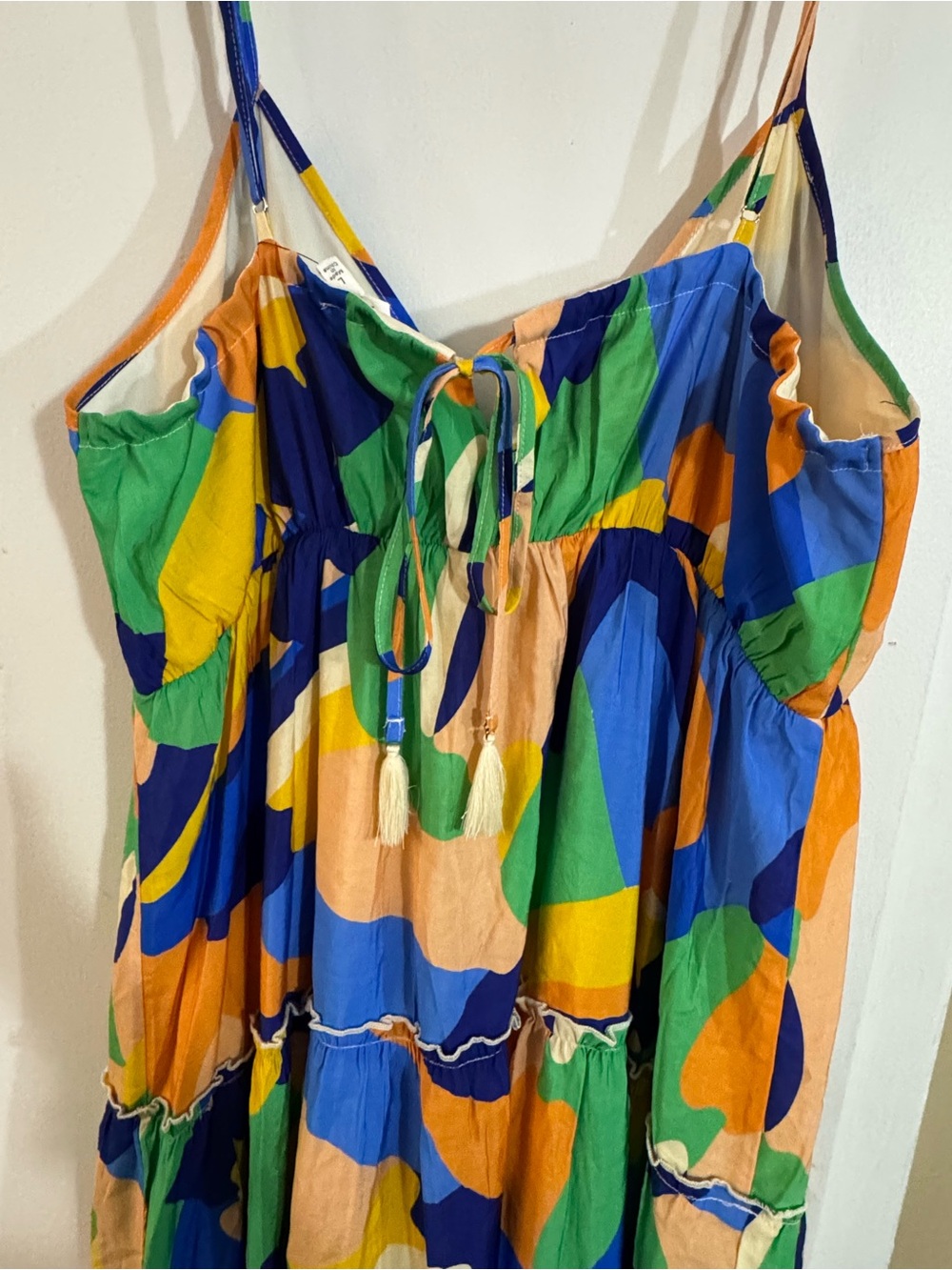 EN CRÈME Colorblock Dress in Green, Blue & Orange - Picture 4 of 8